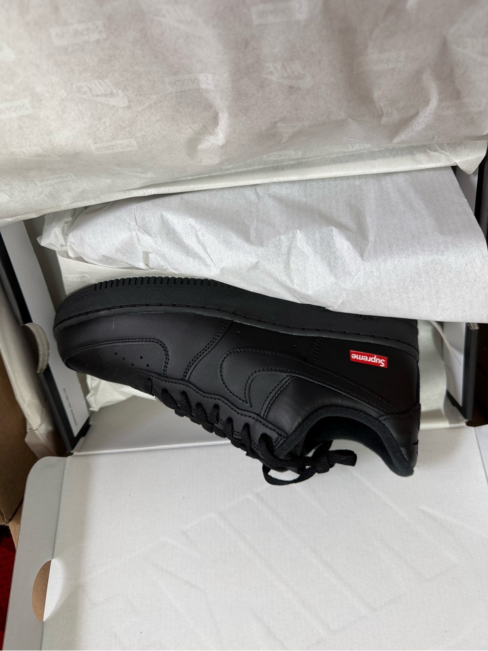 Supreme Black Men's Low-Top Sneaker with Red Logo Tab